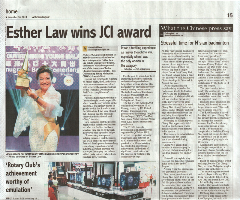 2014-11-17 The Sunday Post – Esther Law wins JCI award