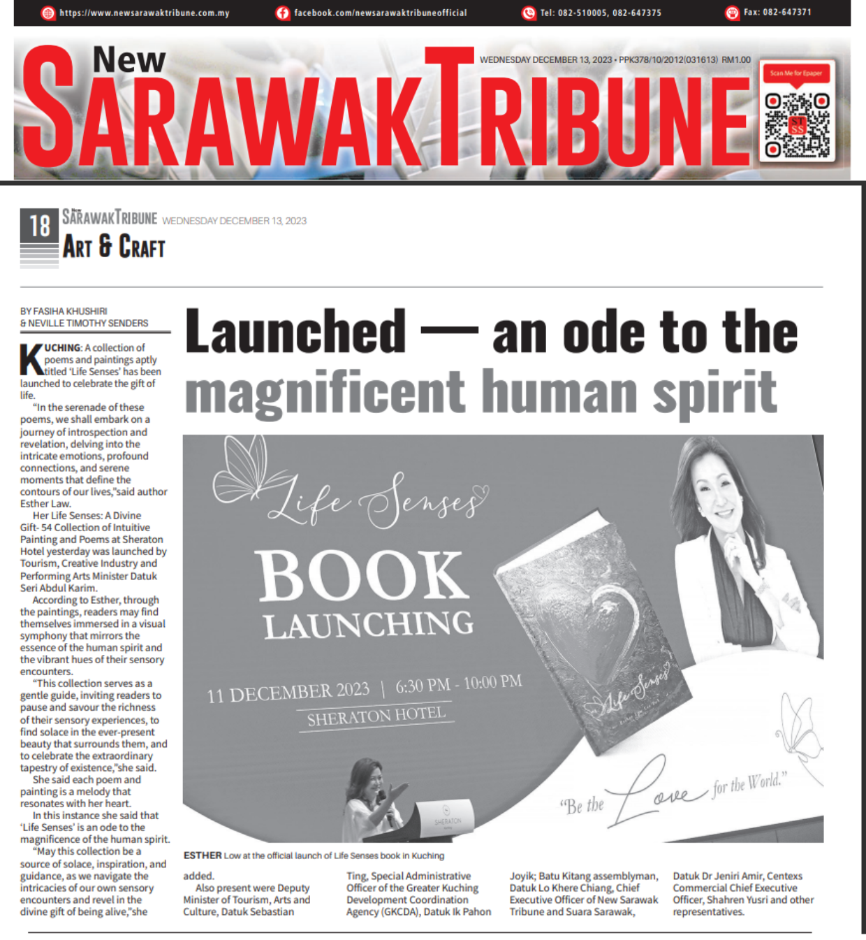 2023-12-12 New Sarawak Tribune – Launched – an ode to the magnificent human spirit